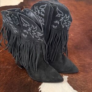 Dingo Black Fringe Embroidered Heeled Boots